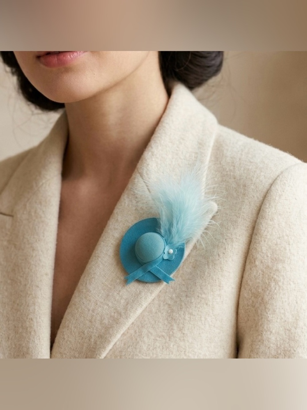 Vintage Teal Hat Brooch with Feather Accent